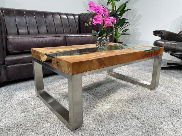 Handgefertigter Wohnzimmertisch aus massivem Teakholz 90cm