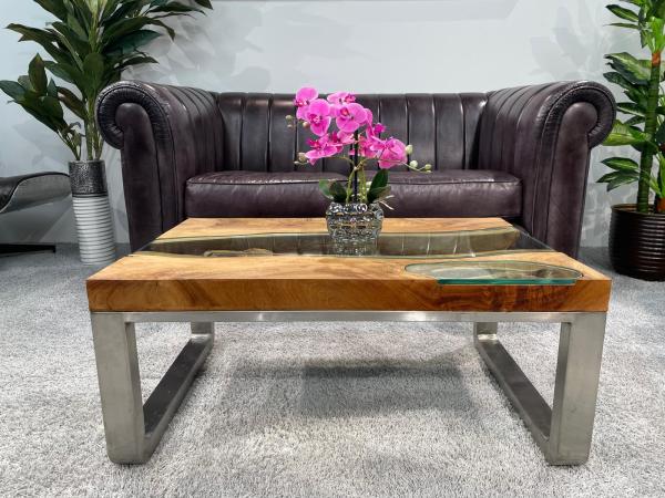 Handgefertigter Wohnzimmertisch aus massivem Teakholz 90cm