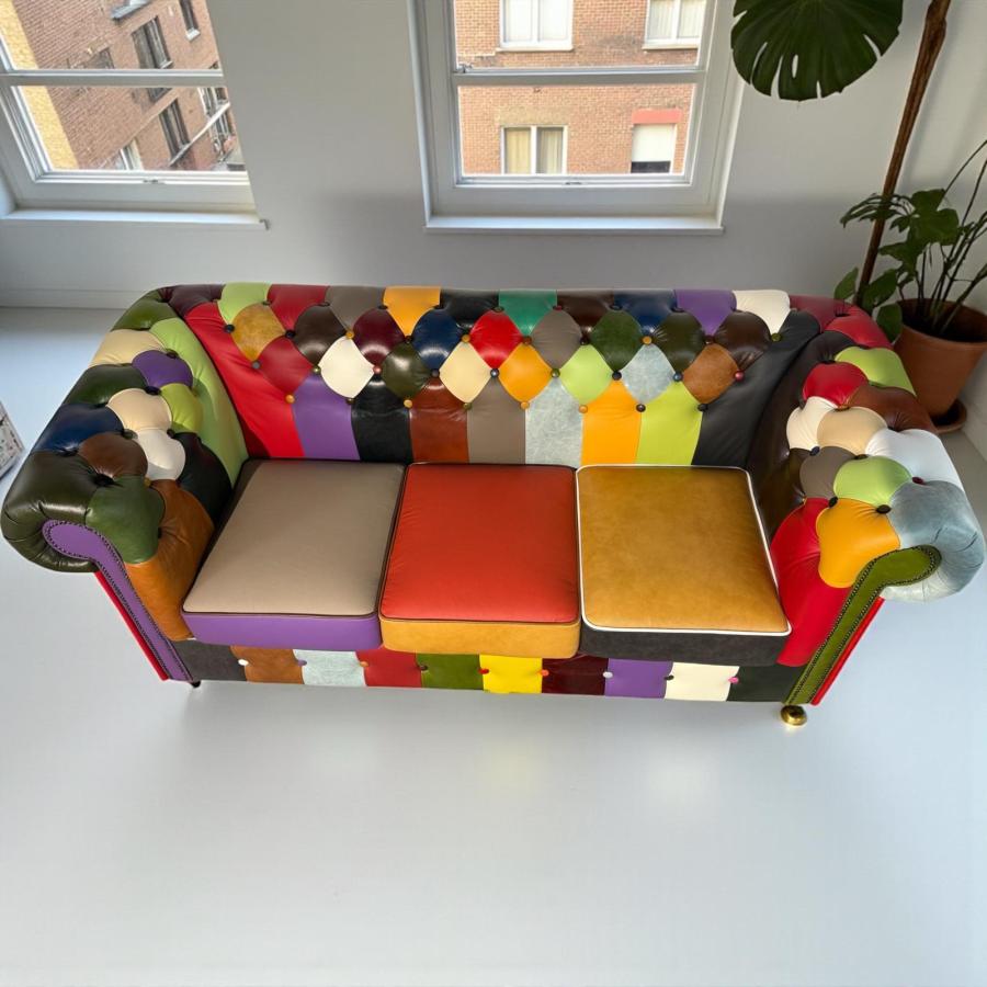 Couch 3-Sitzer Chesterfield aus buntem Echtleder
