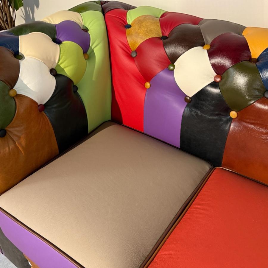 Couch 3-Sitzer Chesterfield aus buntem Echtleder