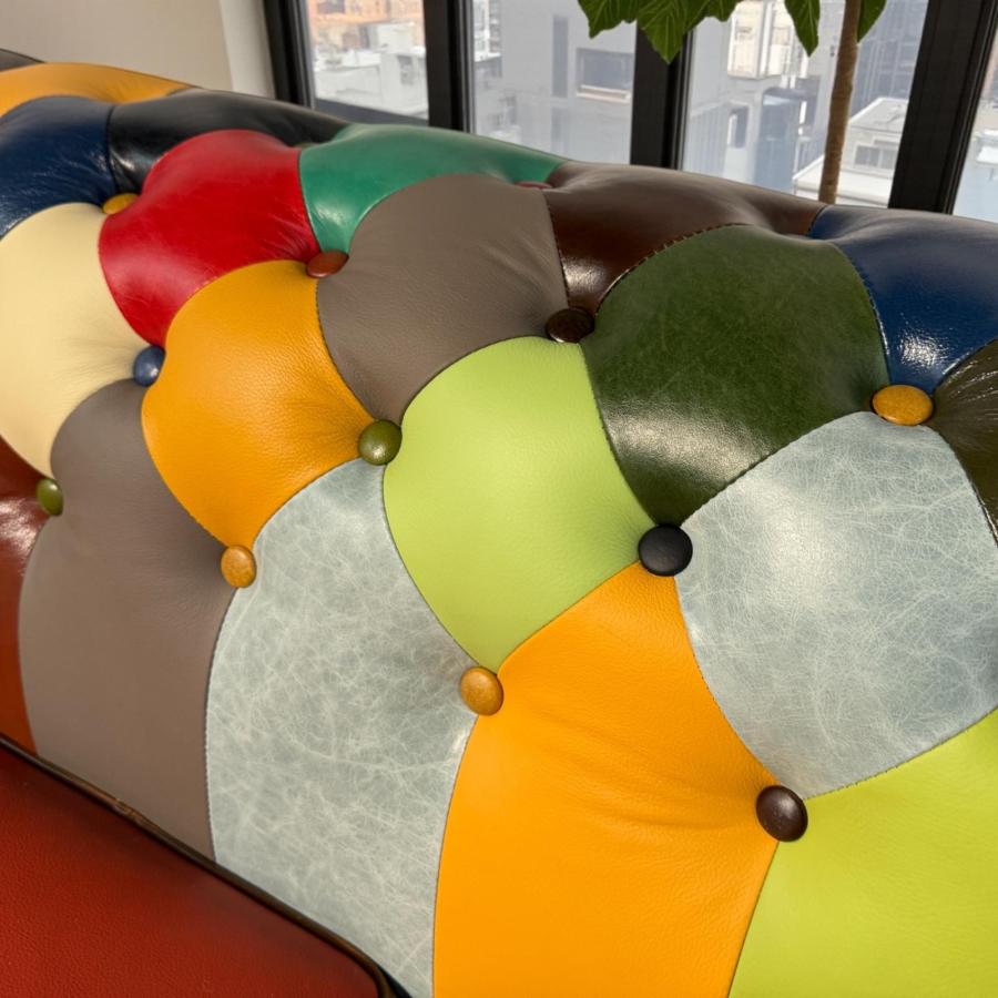 Couch 3-Sitzer Chesterfield aus buntem Echtleder