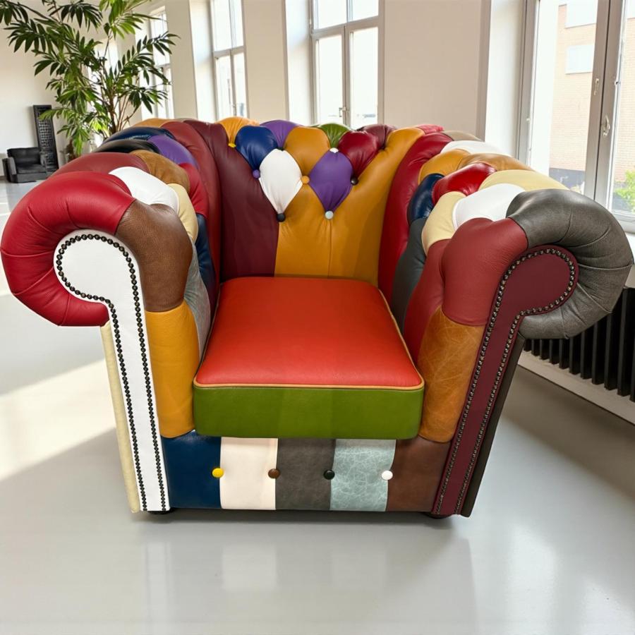 Sessel 1-Sitzer Chesterfield aus buntem Leder