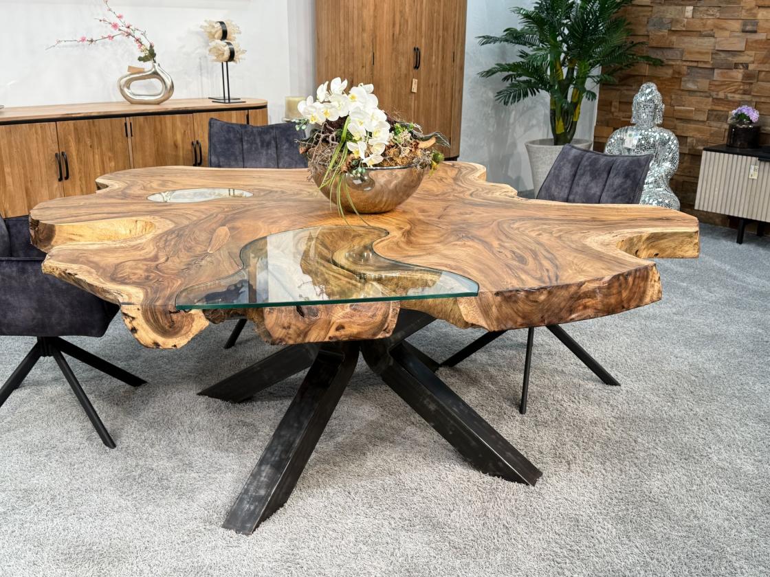 Baumscheiben Esstisch "Lakeside" aus massivem Suarholz