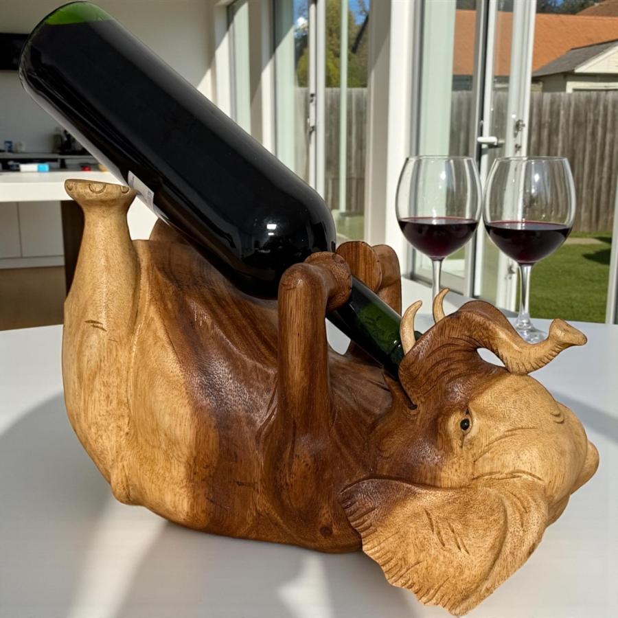 Holzskulptur Elefant Flaschenhalter massivholz