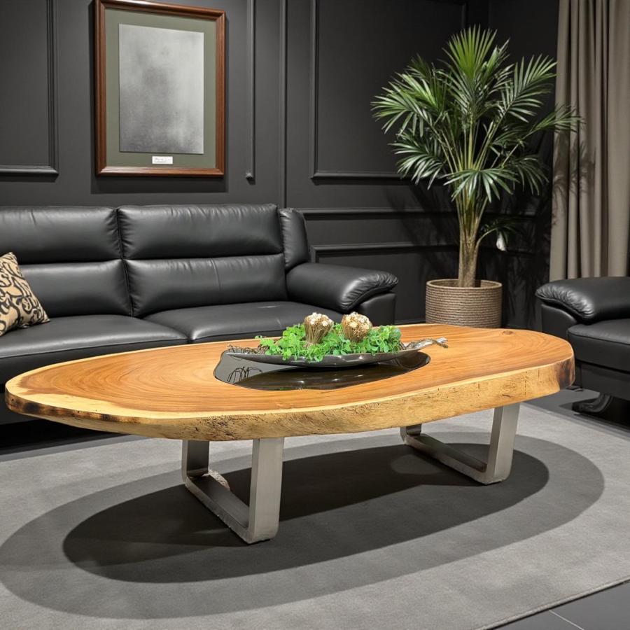 Massiver Couchtisch Baumstamm mit Metallgestell