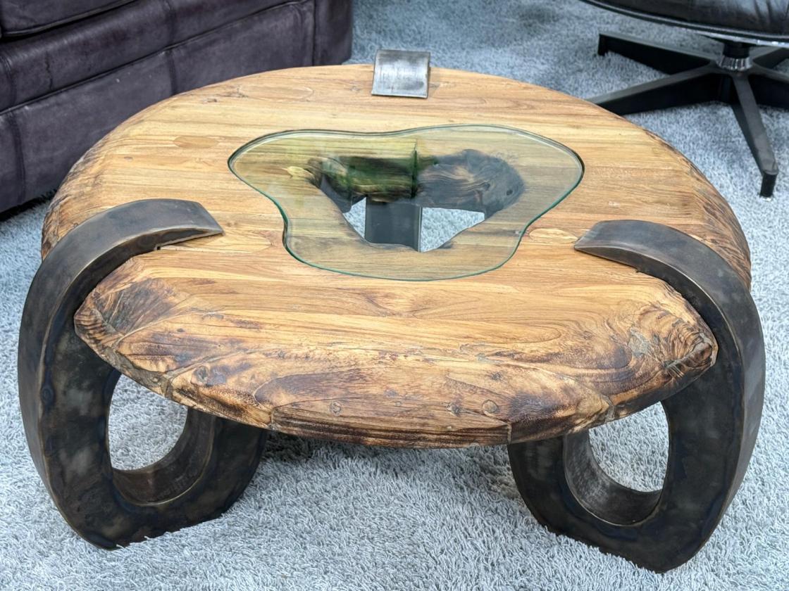 Sofatisch aus echtem Teakholz rund 80cm