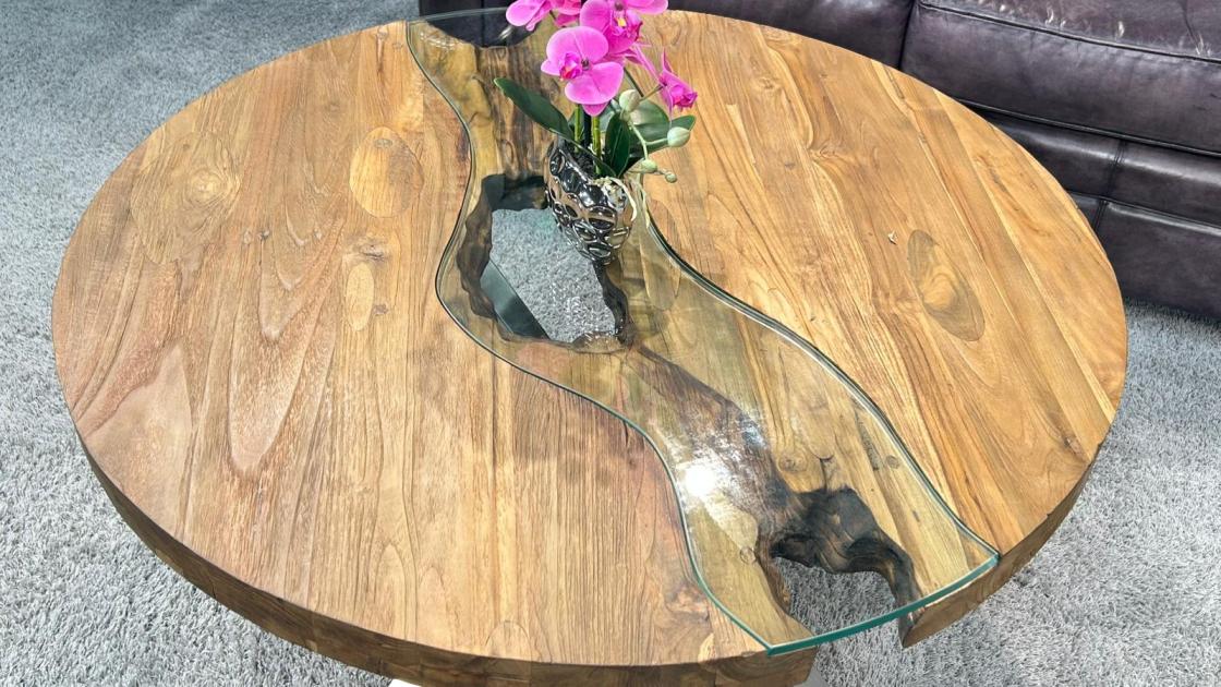 Runder Couchtisch Eternia 100cm aus Holz mit Edelstahl