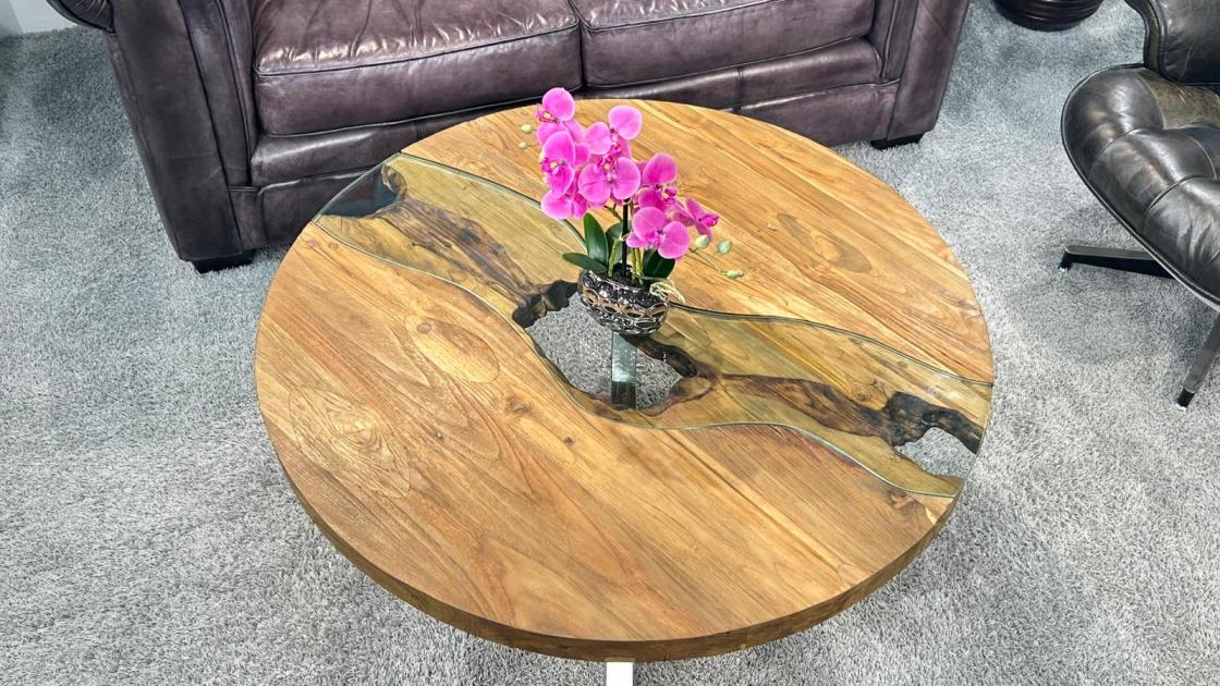 Runder Couchtisch Eternia 100cm aus Holz mit Edelstahl