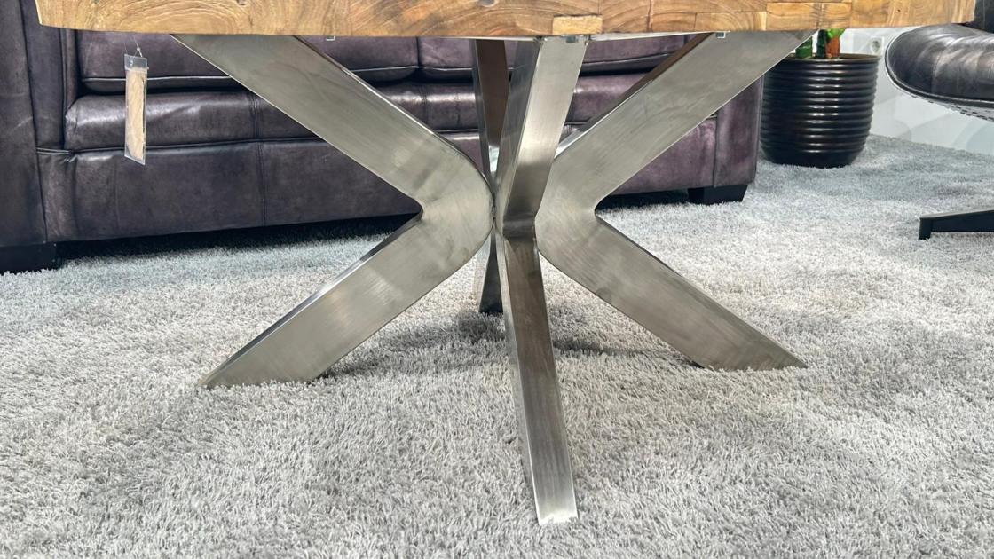 Runder Couchtisch Eternia 100cm aus Holz mit Edelstahl