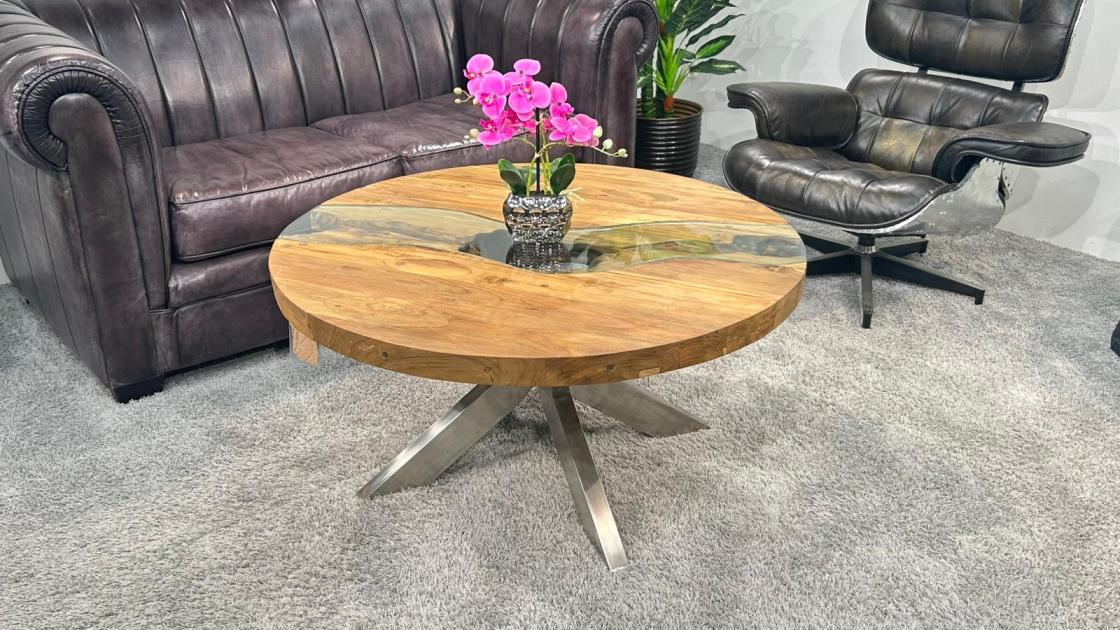 Runder Couchtisch Eternia 100cm aus Holz mit Edelstahl
