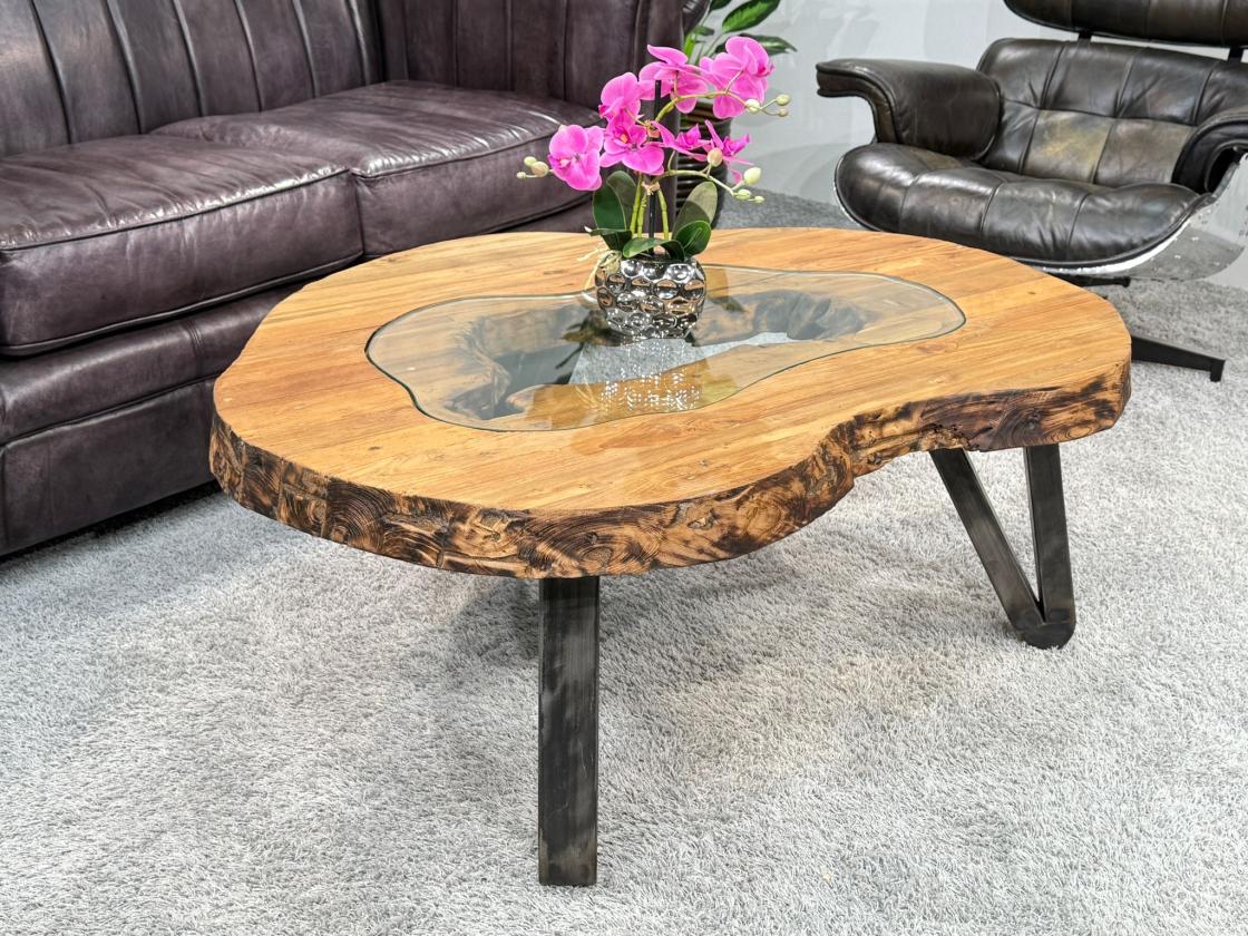 Vollholz Sofatisch aus massivem Teakholz