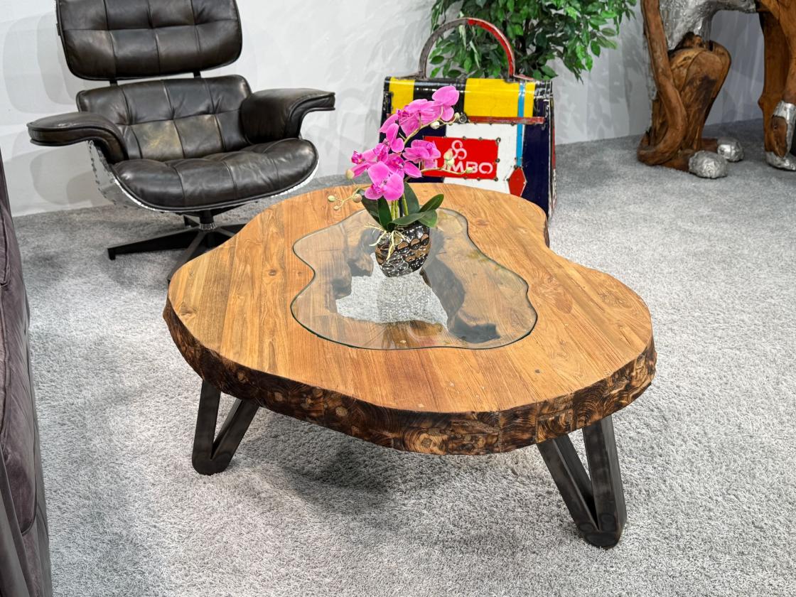 Vollholz Sofatisch aus massivem Teakholz