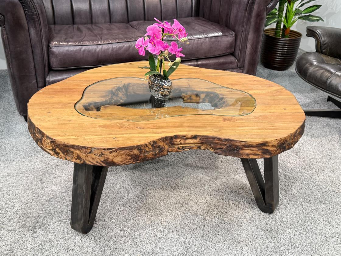 Vollholz Sofatisch aus massivem Teakholz