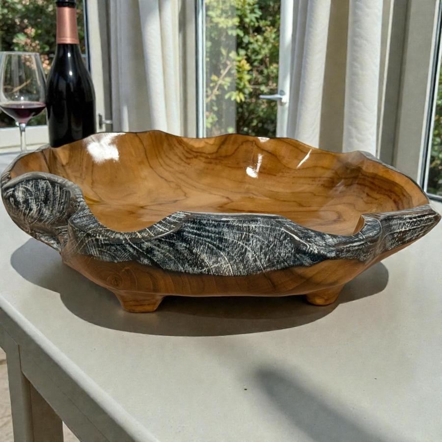 Holzschale Ailice aus Teakholz mit schwarz/silbernem Rand