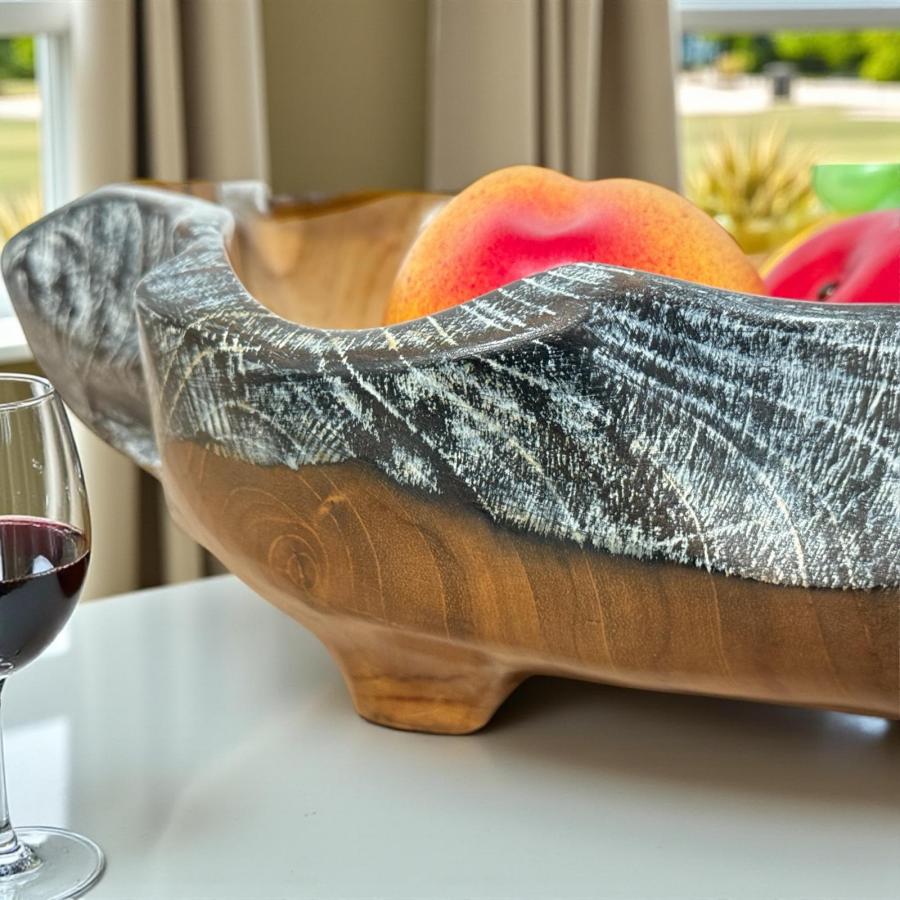 Holzschale Ailice aus Teakholz mit schwarz/silbernem Rand