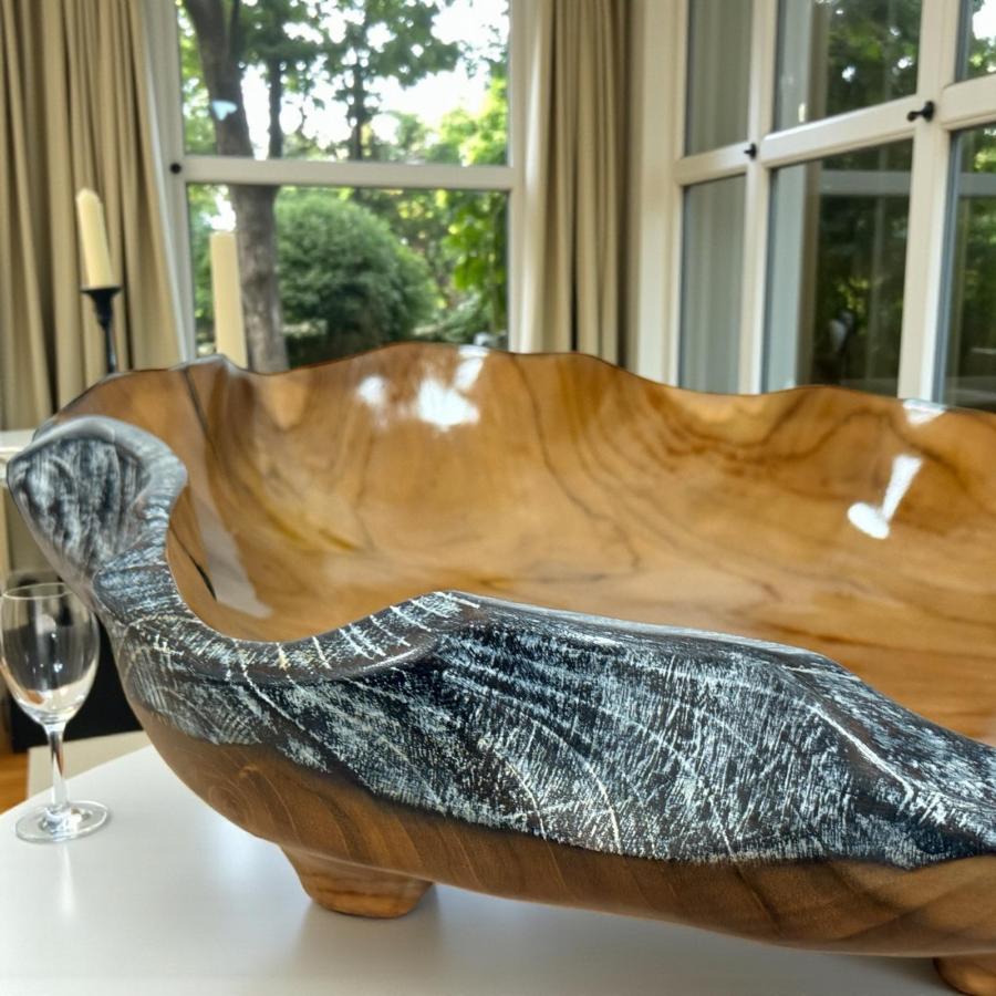 Holzschale Ailice aus Teakholz mit schwarz/silbernem Rand