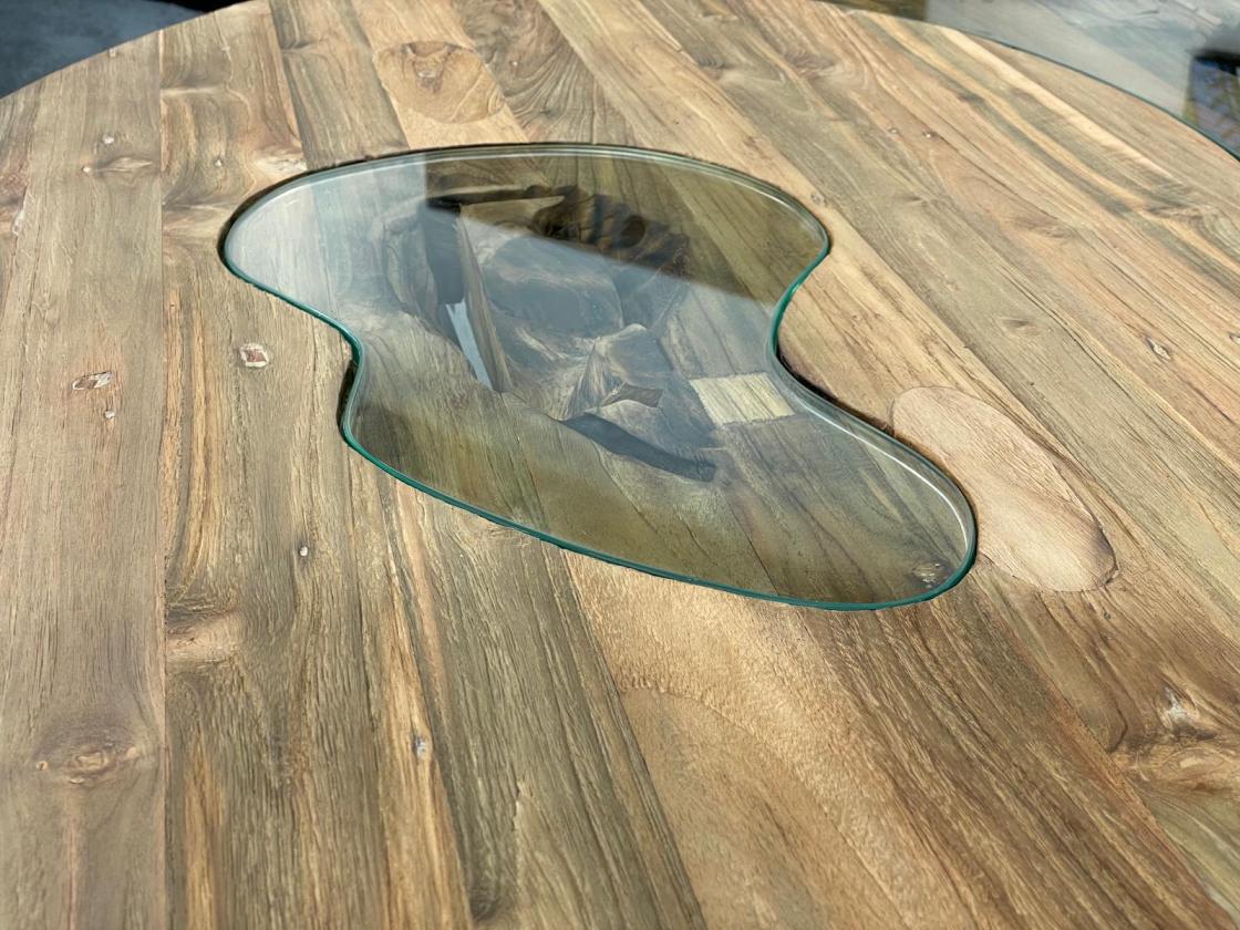 Außergewöhnlicher runder Esstisch aus Holz mit Edelstahl Eternia
