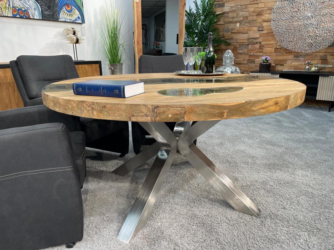 Außergewöhnlicher runder Esstisch aus Holz mit Edelstahl Eternia