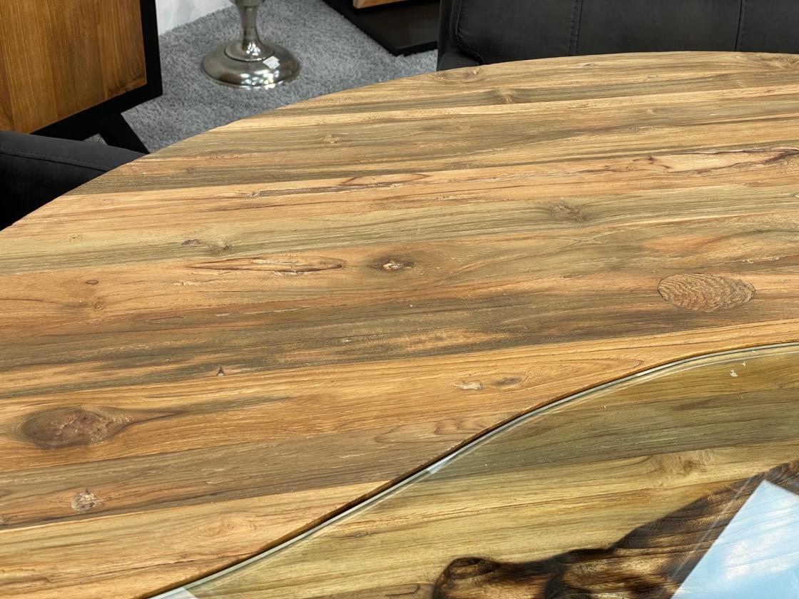 Außergewöhnlicher runder Esstisch aus Holz mit Edelstahl Eternia