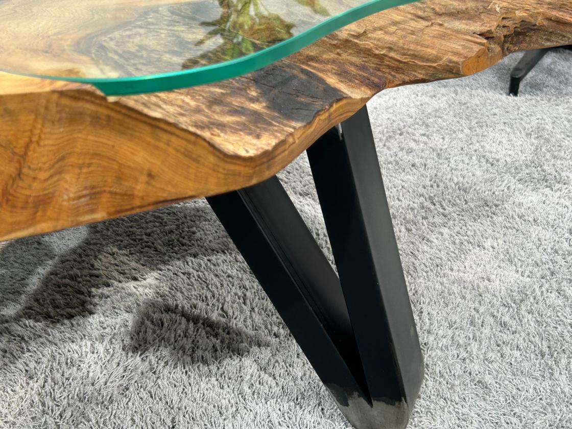 Baumstamm Couchtisch Lakeside mit Glas 120 cm