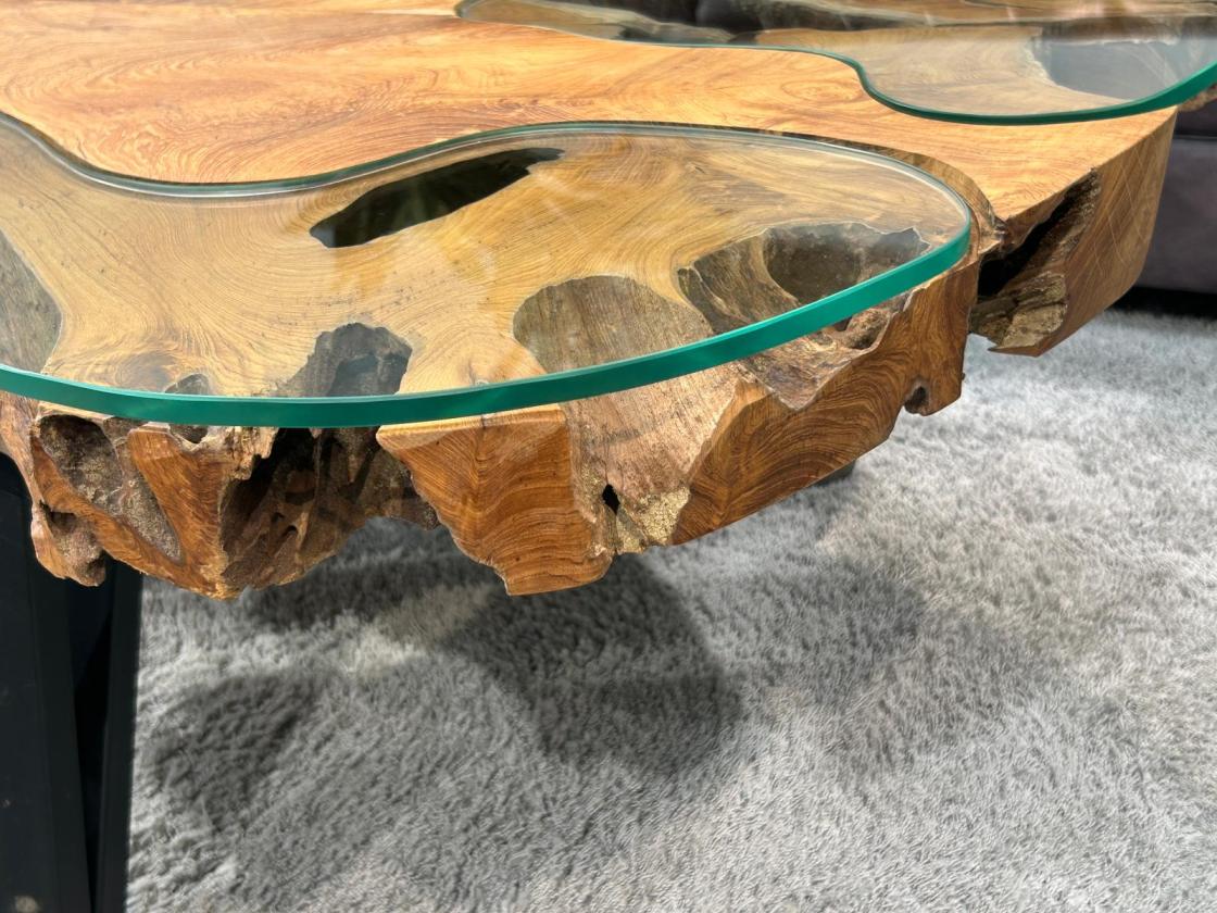 Baumstamm Couchtisch Lakeside mit Glas 120 cm