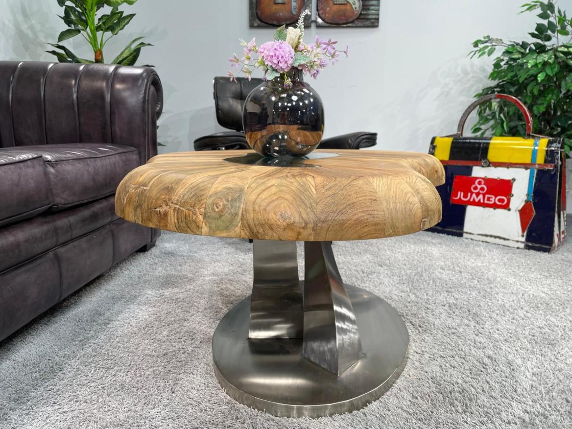 Living room table 'Bonsai' with wooden top and steel base