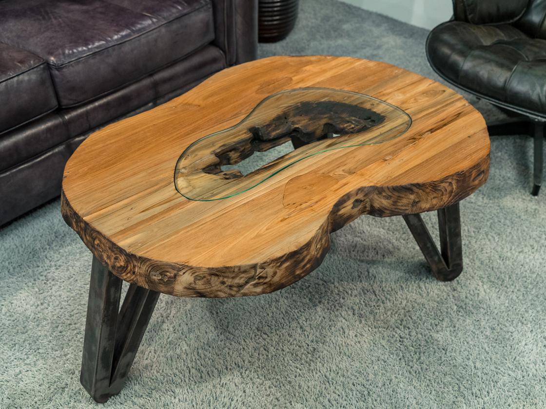 Design Couchtisch Holz Nierenform Loft Style Metallgestell