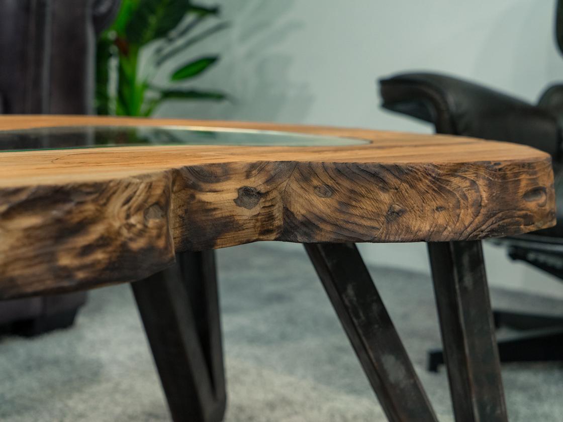 Design Couchtisch Holz Nierenform Loft Style Metallgestell