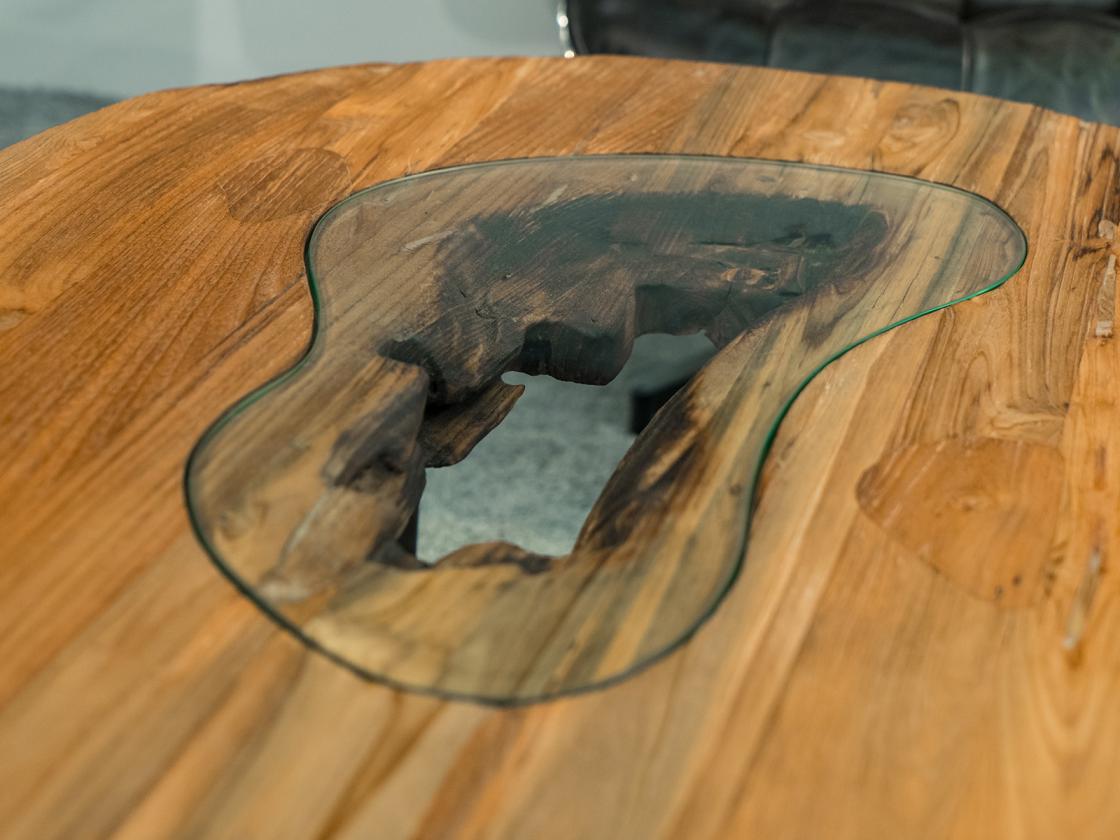Design Couchtisch Holz Nierenform Loft Style Metallgestell