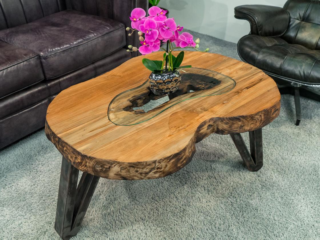 Design Couchtisch Holz Nierenform Loft Style Metallgestell