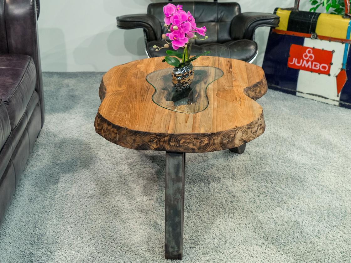 Design Couchtisch Holz Nierenform Loft Style Metallgestell