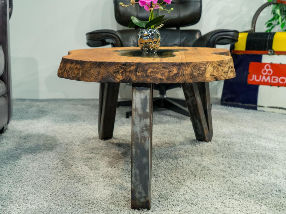 Design Couchtisch Holz Nierenform Loft Style Metallgestell