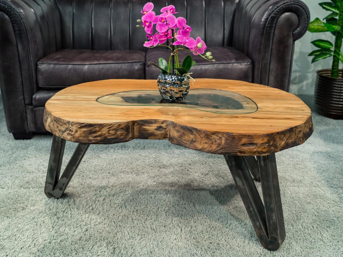 Design Couchtisch Holz Nierenform Loft Style Metallgestell