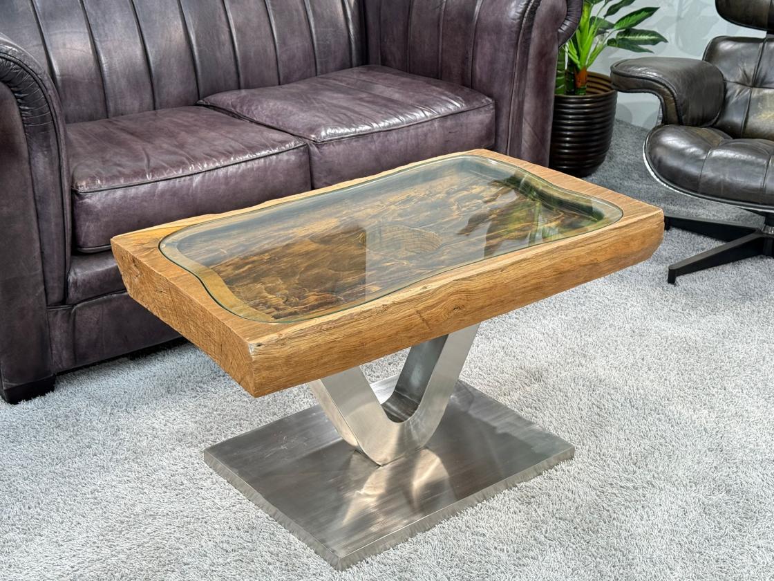 Wohnzimmertisch "Lesung", ca. 92 x 50 x 52 cm, aus einem antiken Reismörser