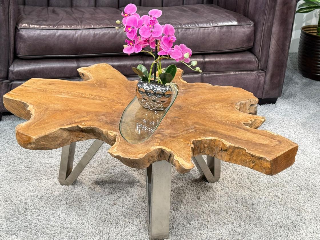 Couchtisch aus Teakholz, 100x86x38 cm, mit 7 cm Platte