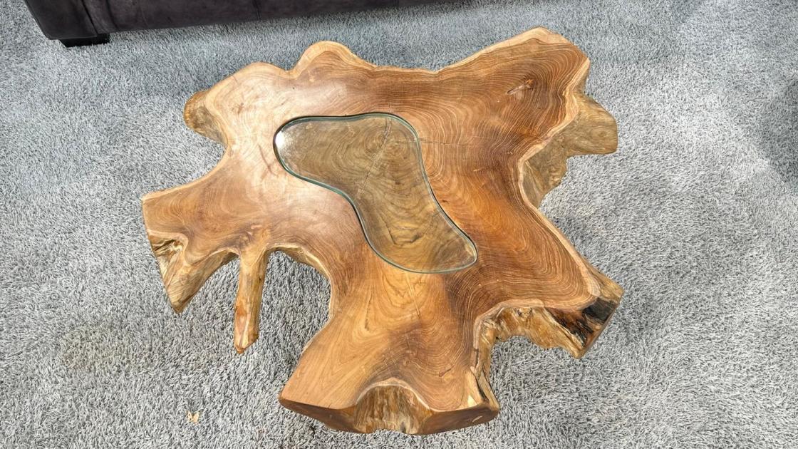 Wohnzimmertisch aus Teakholz mit Glasplatte, 78x42x10 cm