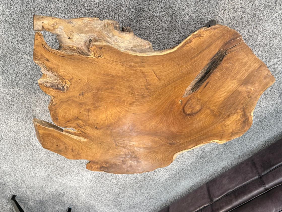 Couchtisch aus Teakholz mit Glasplatte, 97x65x38 cm