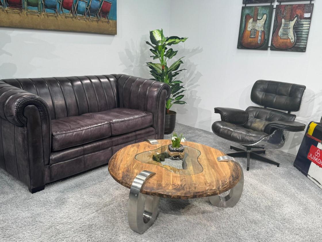 Couchtisch rund Clash aus Holz mit Edelstahl
