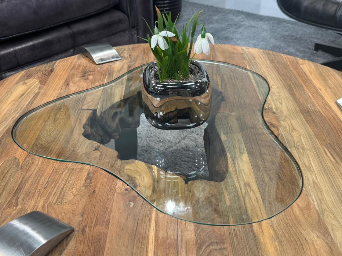 Couchtisch rund Clash aus Holz mit Edelstahl