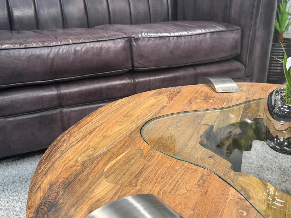 Couchtisch rund Clash aus Holz mit Edelstahl