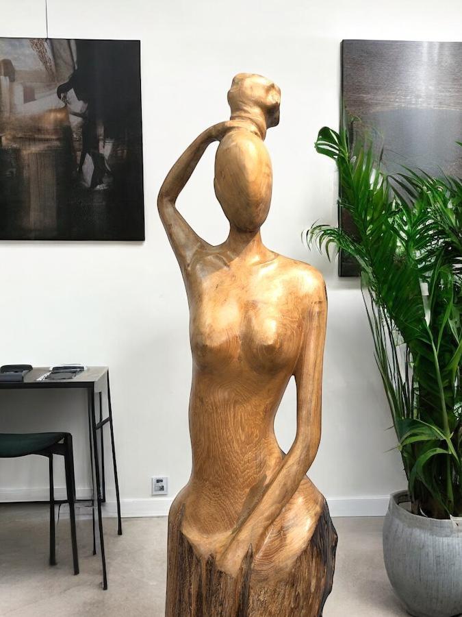 Holzskulptur Raumtrenner Teakholz