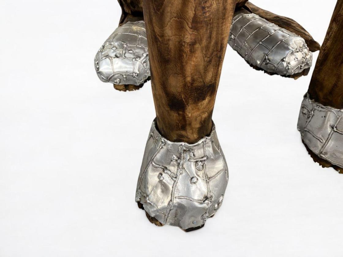Deko Sitzender Hund 100 cm aus Holz und Aluminium