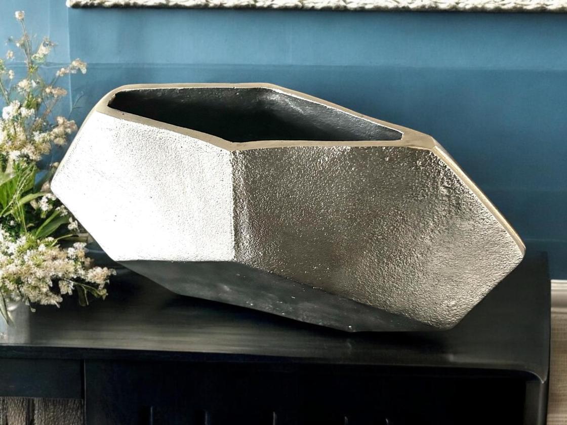 Dekorative Vase silber Metall Pentagramm