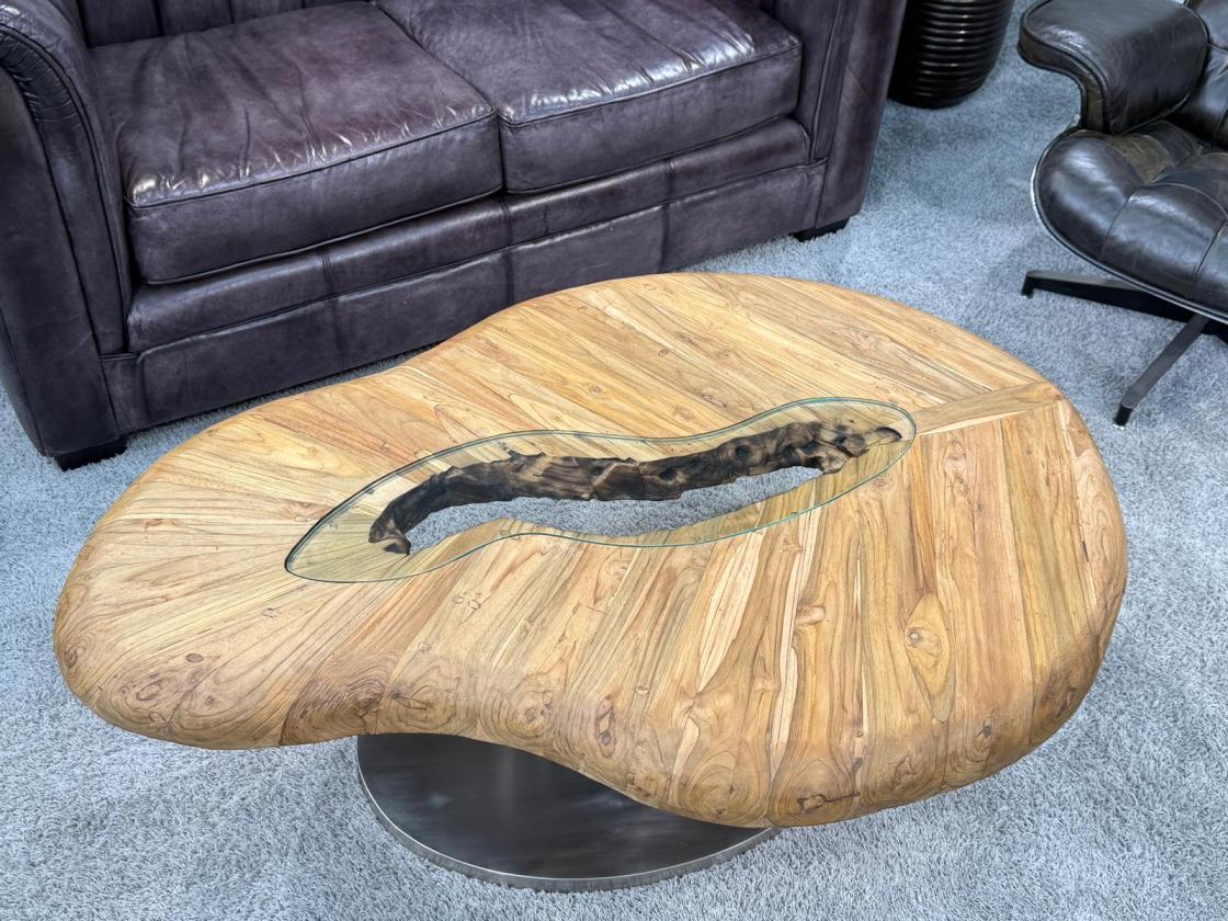 Couchtisch rund Clash aus Holz mit Edelstahl