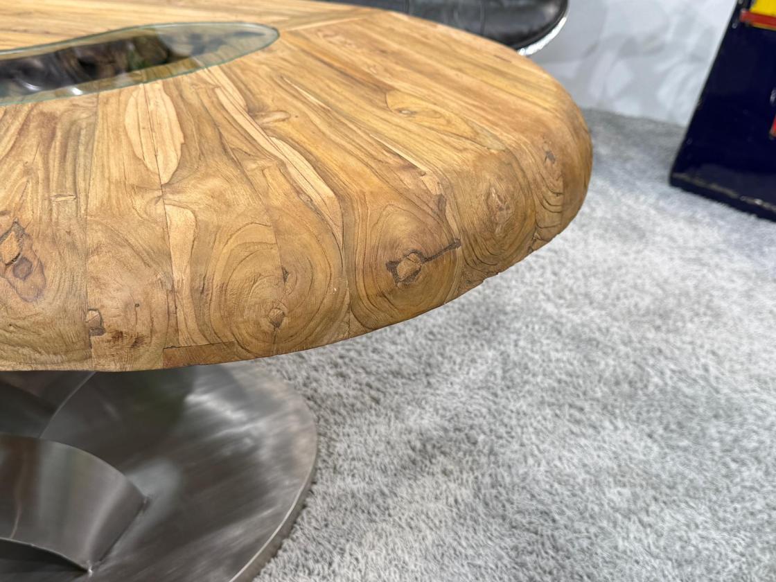 Couchtisch rund Clash aus Holz mit Edelstahl