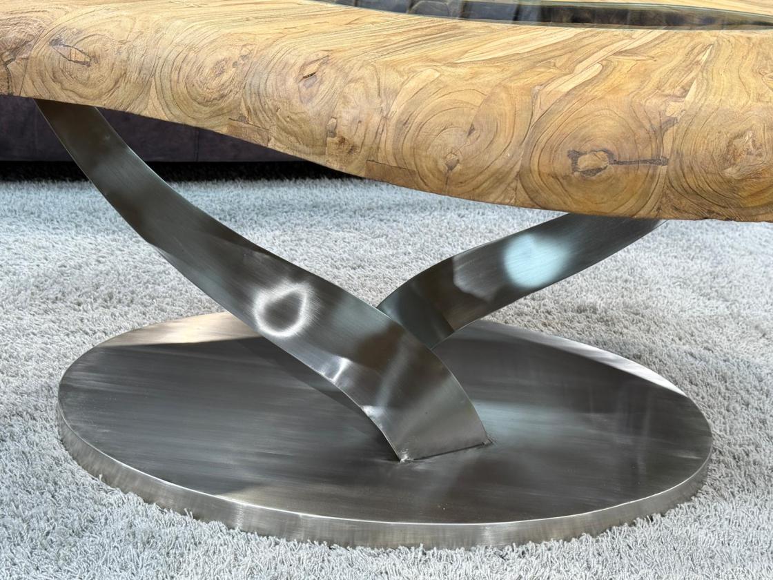 Couchtisch rund Clash aus Holz mit Edelstahl
