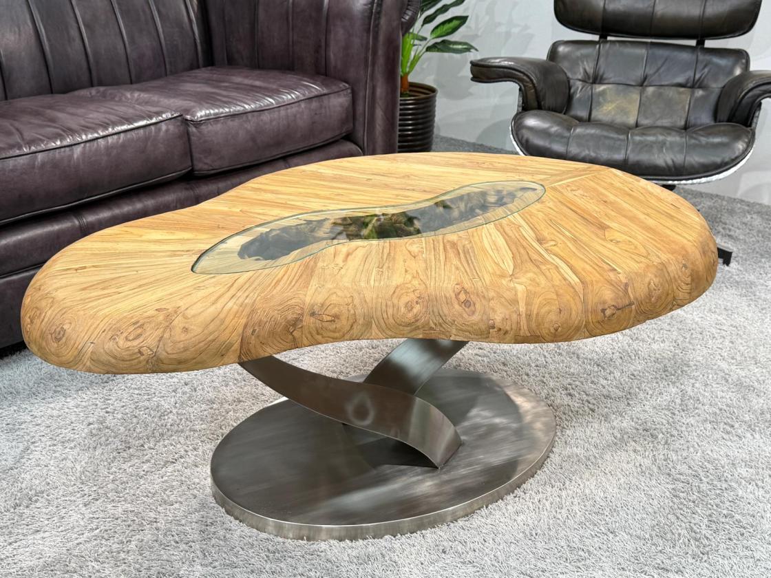 Couchtisch rund Clash aus Holz mit Edelstahl