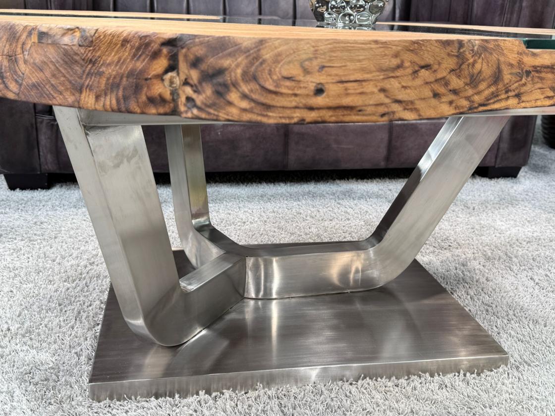 Massivholz Couchtisch mit Glaseinlage Fjord