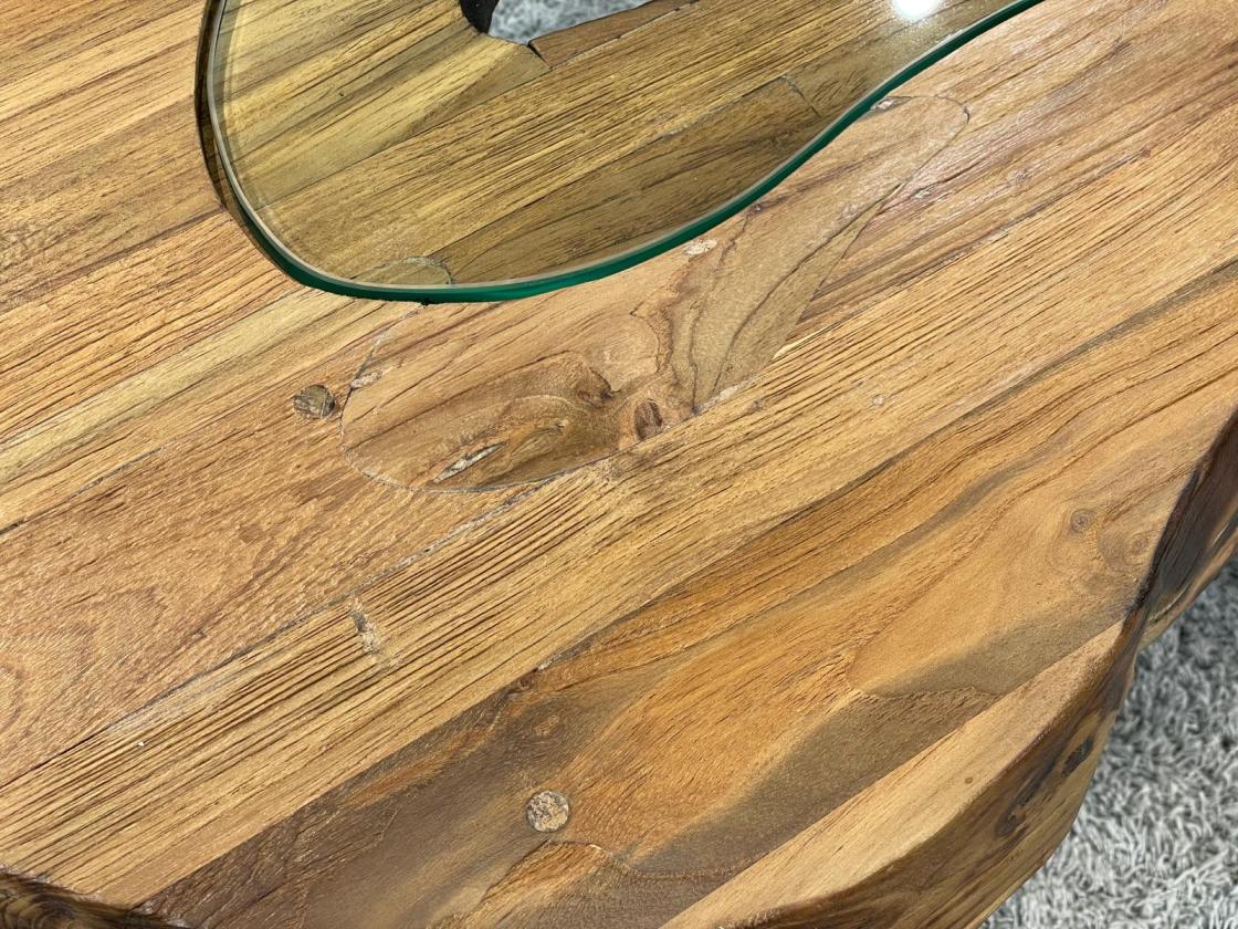 Design-Couchtisch "Atoll", oval, ca. 98 x 55-65 x 50 cm, aus recyceltem Holz
