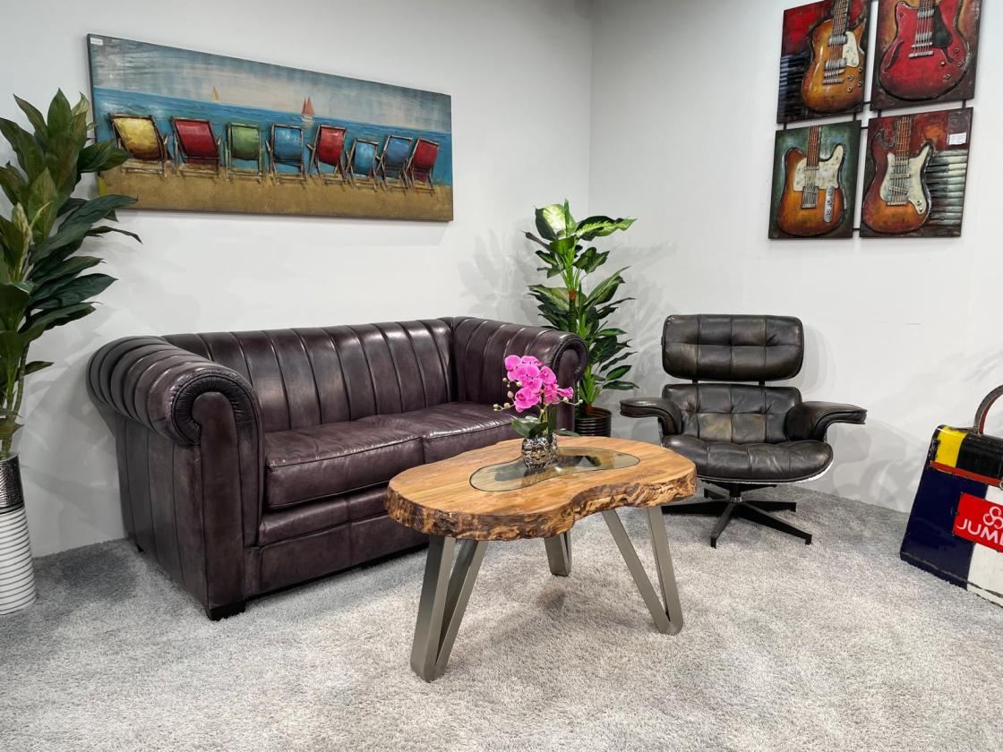 Design-Couchtisch "Atoll", oval, ca. 98 x 55-65 x 50 cm, aus recyceltem Holz